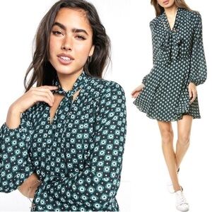 Ted Baker London Green Geometric Floral Print Dolley Dress Size 1 (US Size 4)